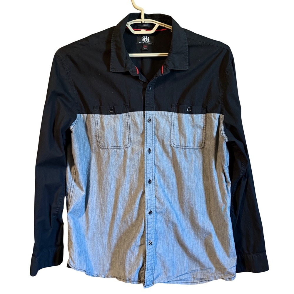 Rock & Republic 2X Black Grey‎ Two-Tone Button Down Shirt Stretch